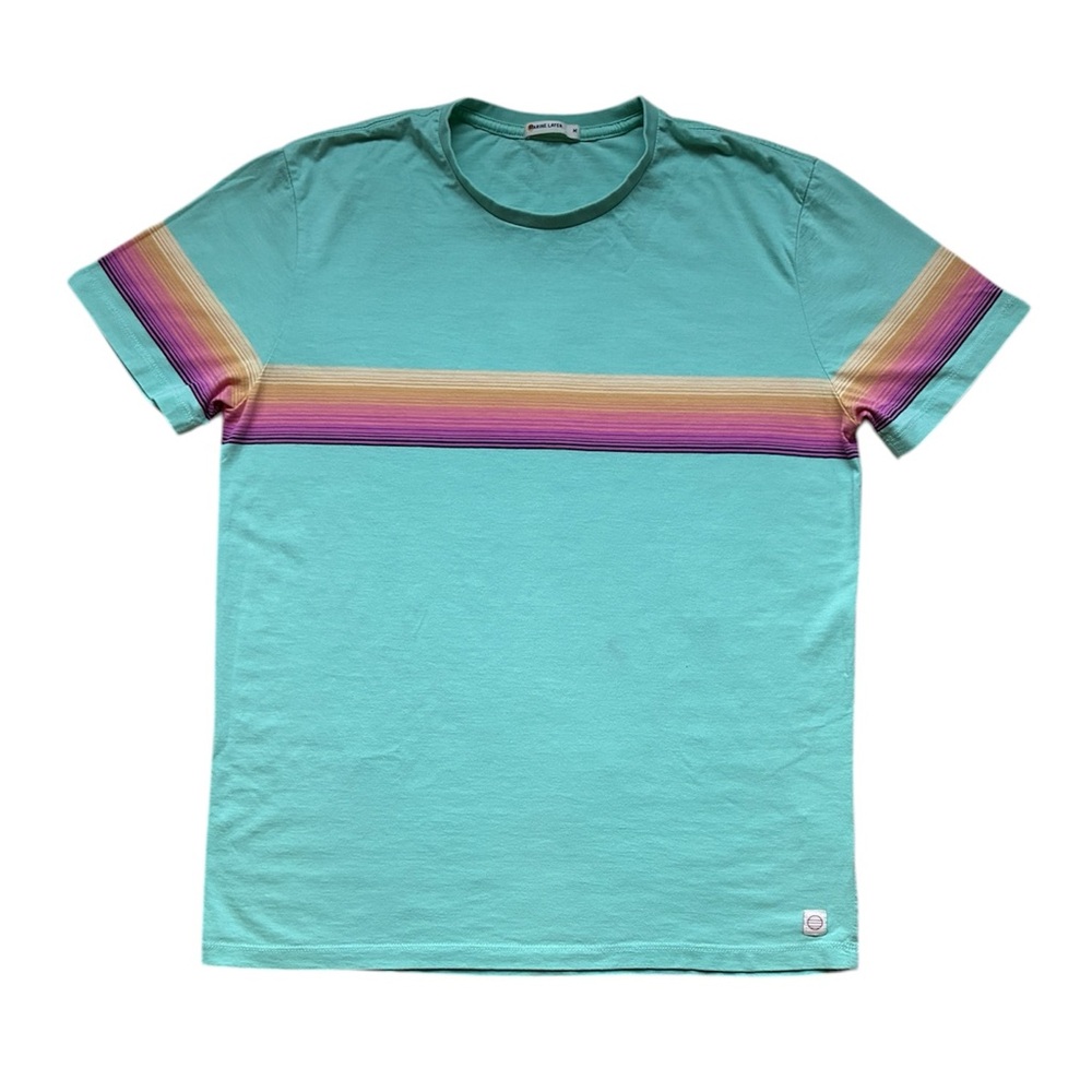 Marine Layer Men’s Aqua Signature Crew Stripe Tee Size Medium